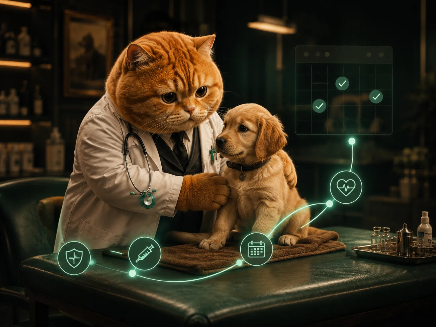Vimo yavru köpeği muayene ediyor